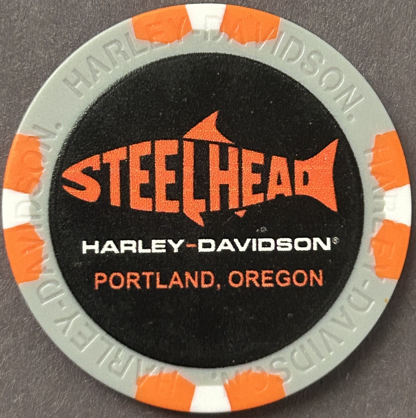 Harley Davidson Wide Print Poker Chip from Steelhead HD in Portland, Oregon NEW Harley Davidson Wide Print Poker Chip from Steelhead HD in Portland, Oregon NEW