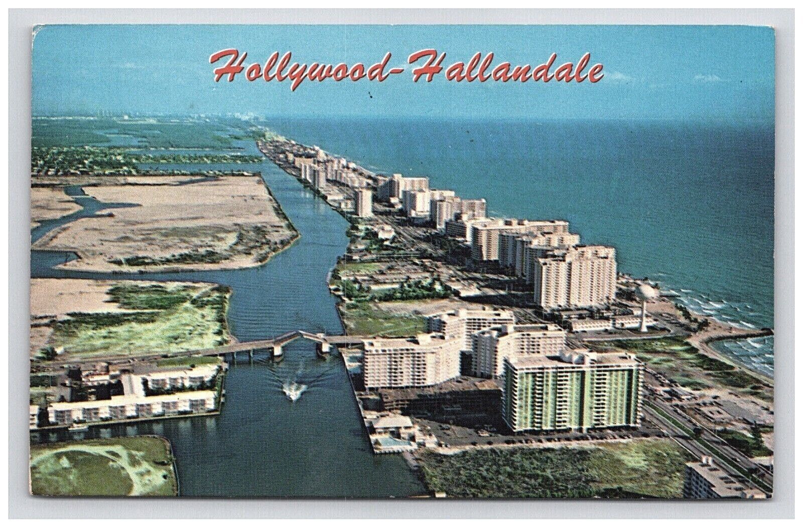 Postcard 1976 FL Hallandale Beach Hotels Ocean Aerial View Hollywood Florida  