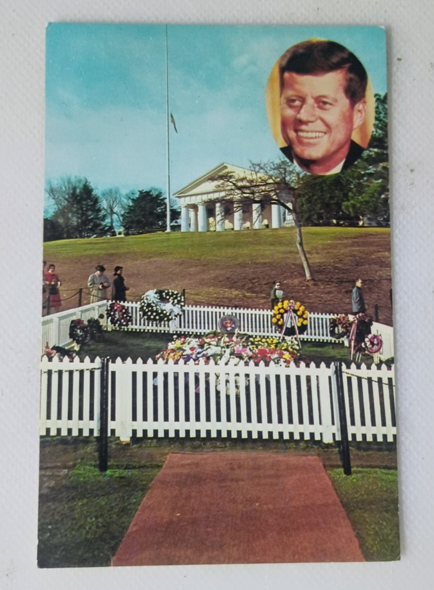 JFK Assassination Memorial Postcard John F Kennedy Grave Arlington c1964