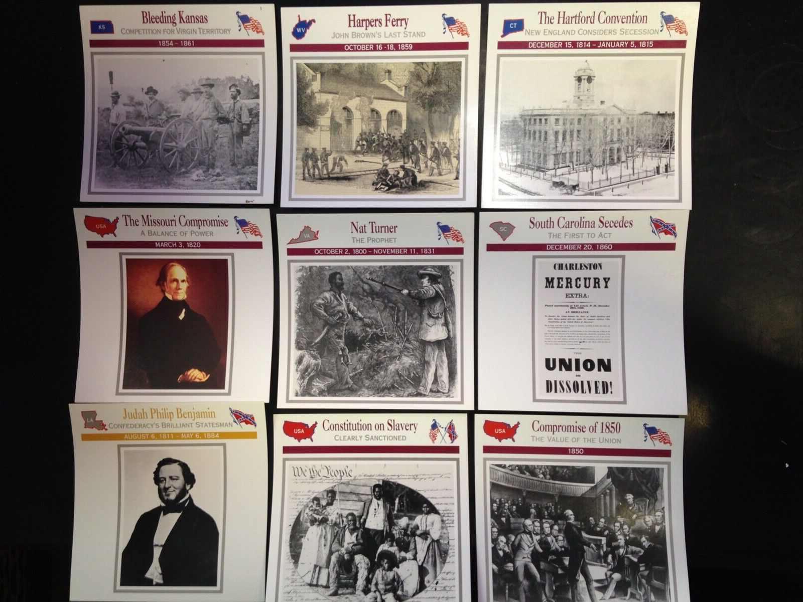 9 Civil War Cards. Secession Crisis. Set 1.