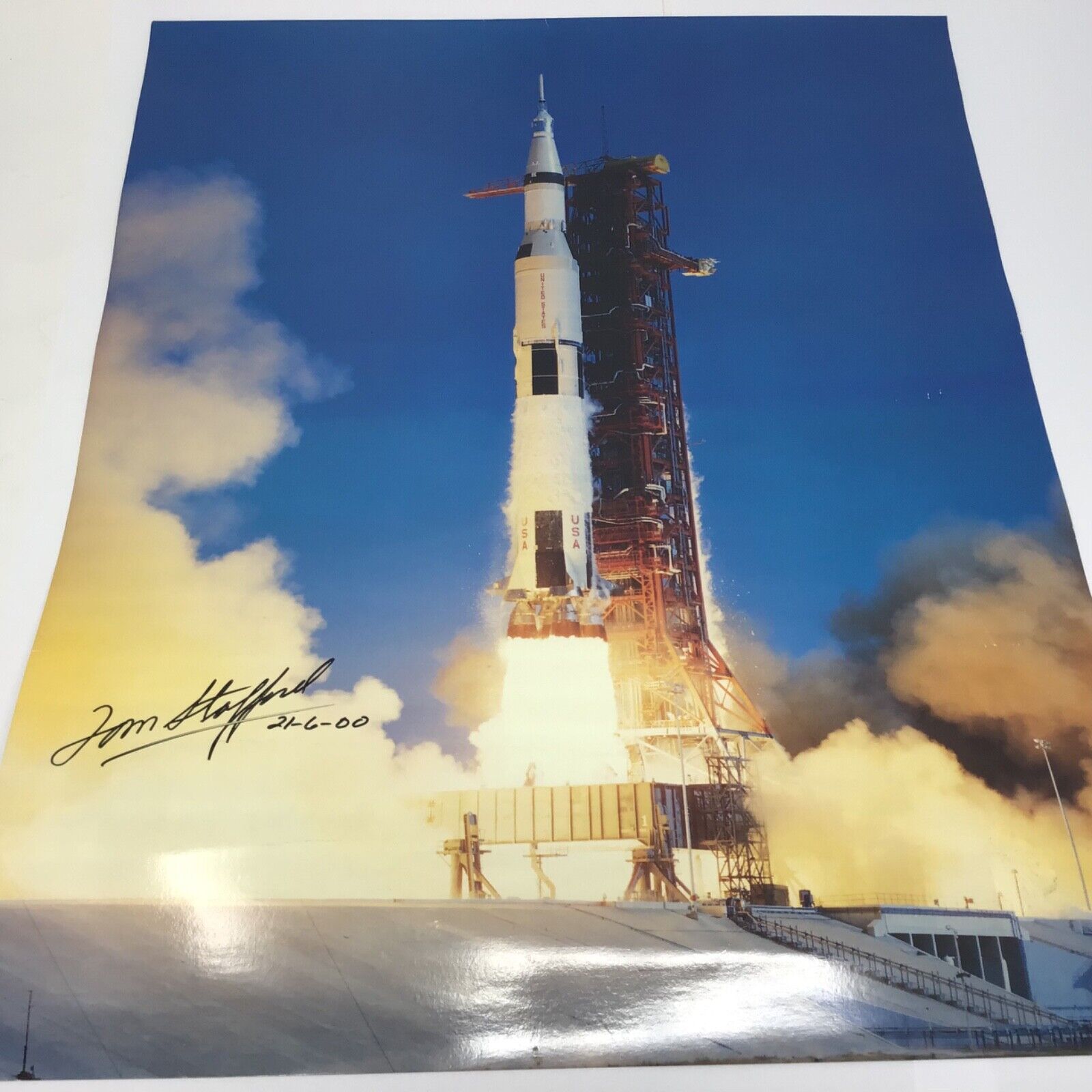 Vintage NASA Poster Launch of the Apollo 11 / Saturn V Signed by Tom Stafford