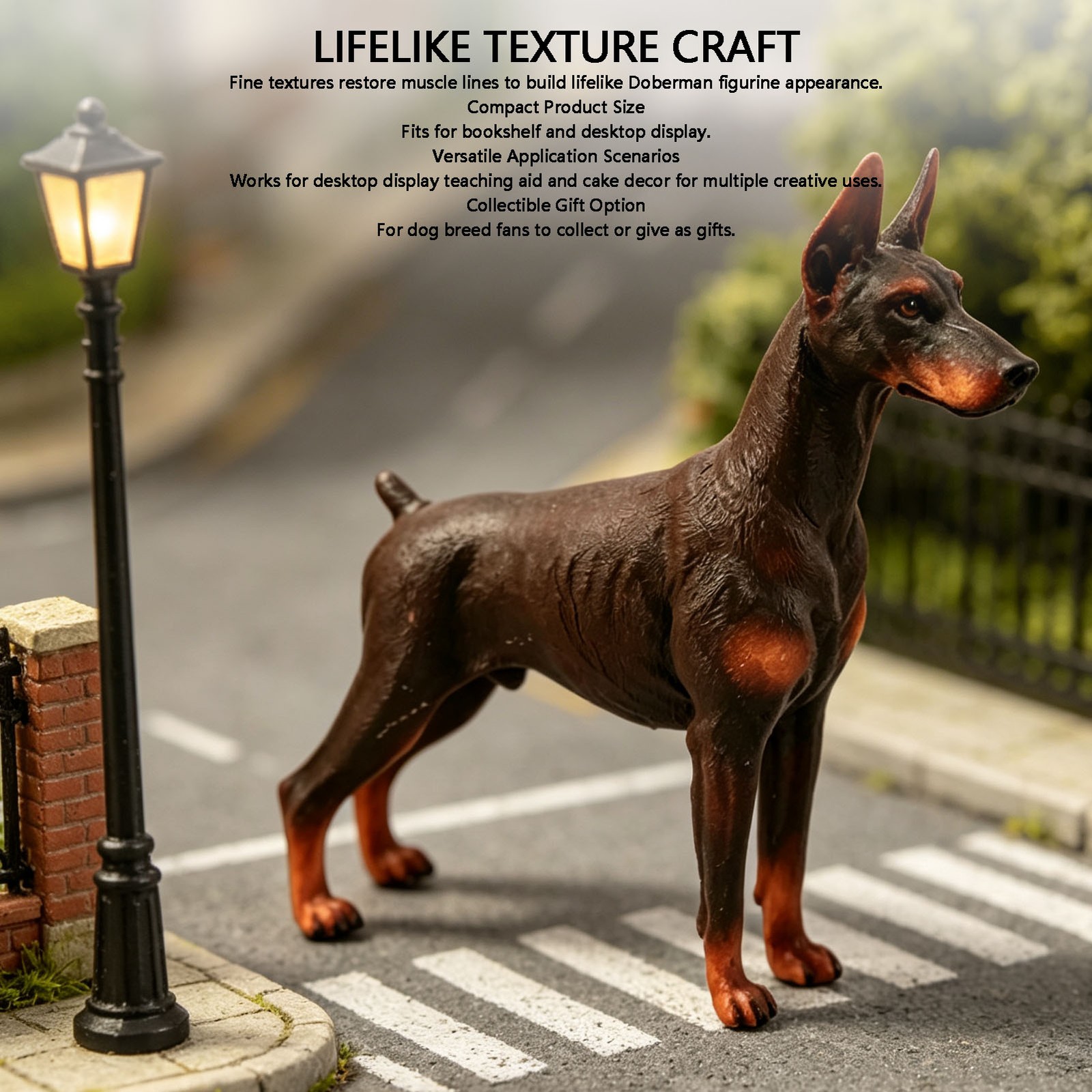 Doberman Figurine Solid PVC Lifelike Muscular Doberman Pinscher Statue Deco NPGB