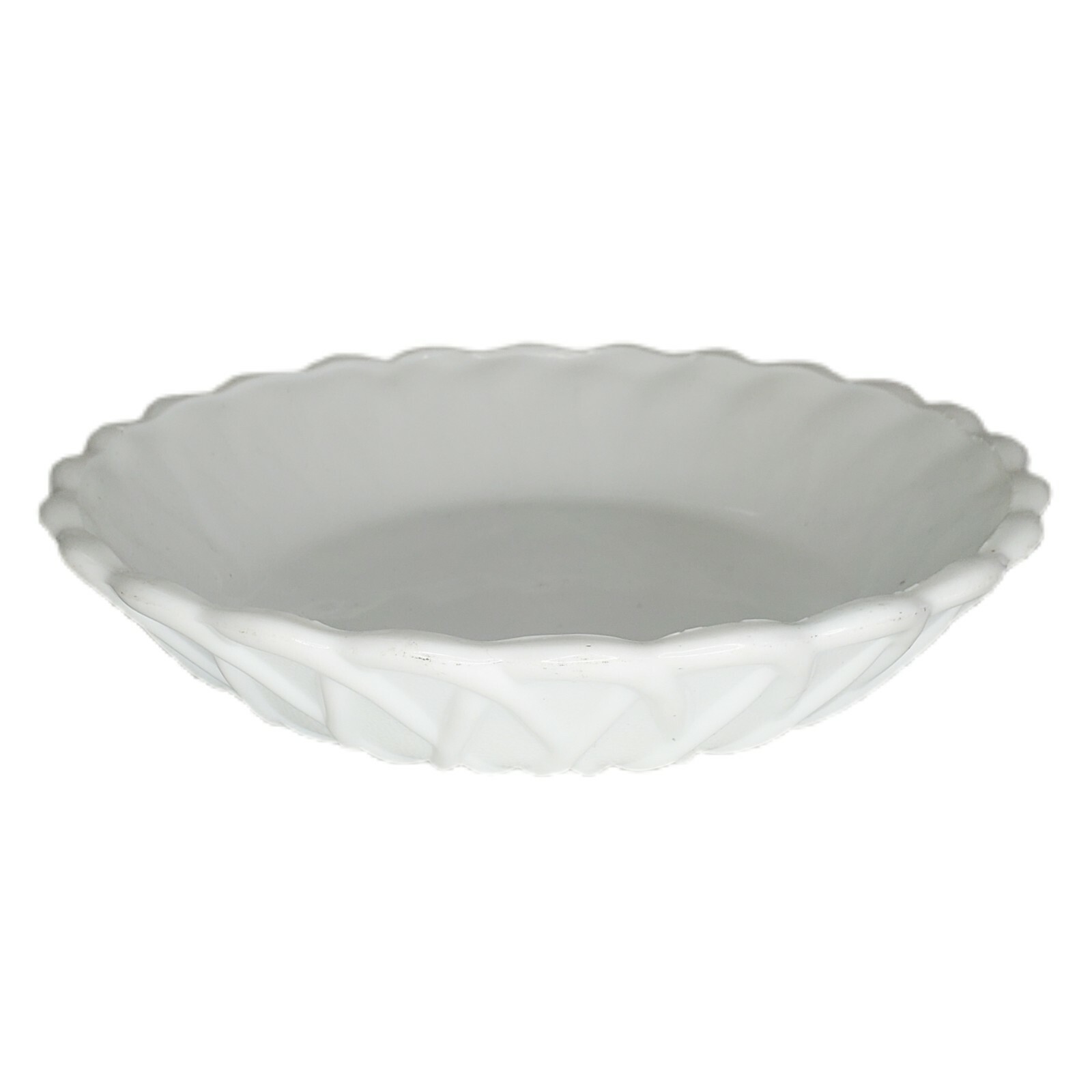 Milk Glass Bowl Round Serving Salad Bowl Vintage Basket Weave Unmarked - Chipped