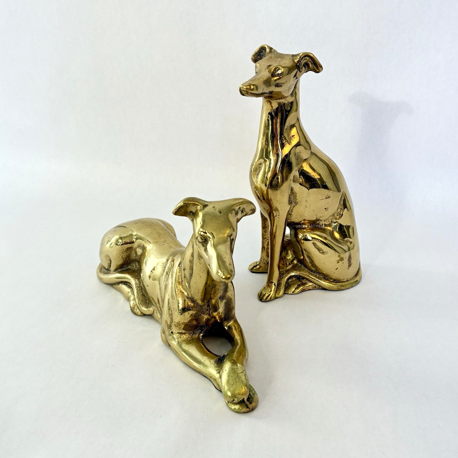 Vintage Pair of Solid Brass English Greyhound Dog Figurines Sculptures Decor