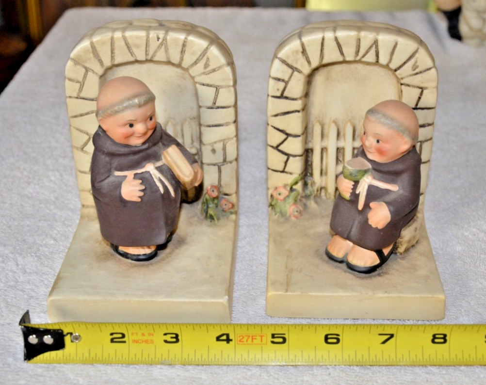 qty 2  Goebel Friar Tuck Monk  Ceramic Bookends Vintage 1956