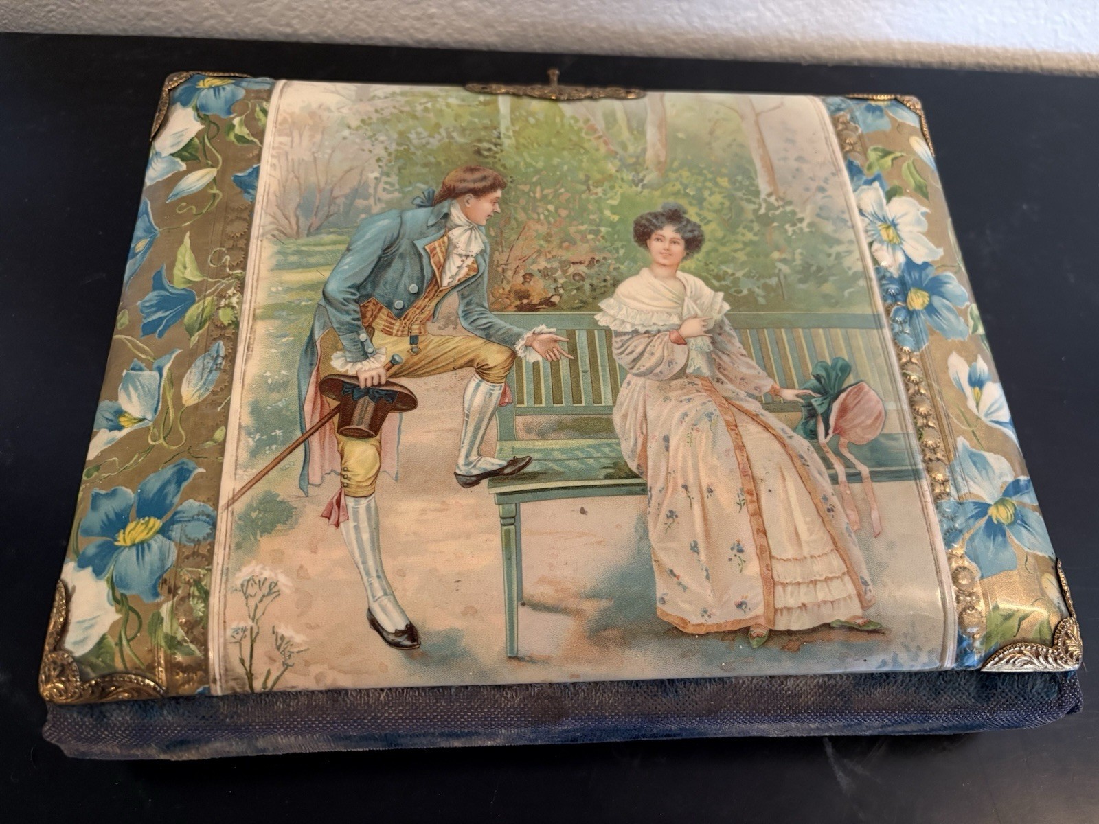 Antique Victorian Era Easel Bar Standing Celluloid Photo Album and Velvet Hinge