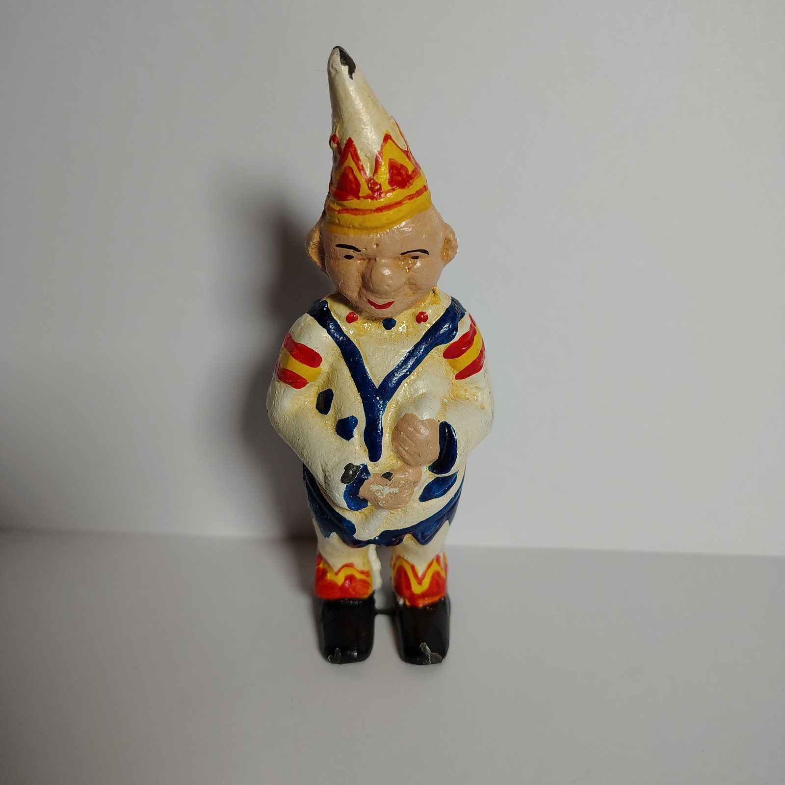 Vtg Antique Cast Iron Creepy Clown Jester Penny Still Cent Bank  5.5