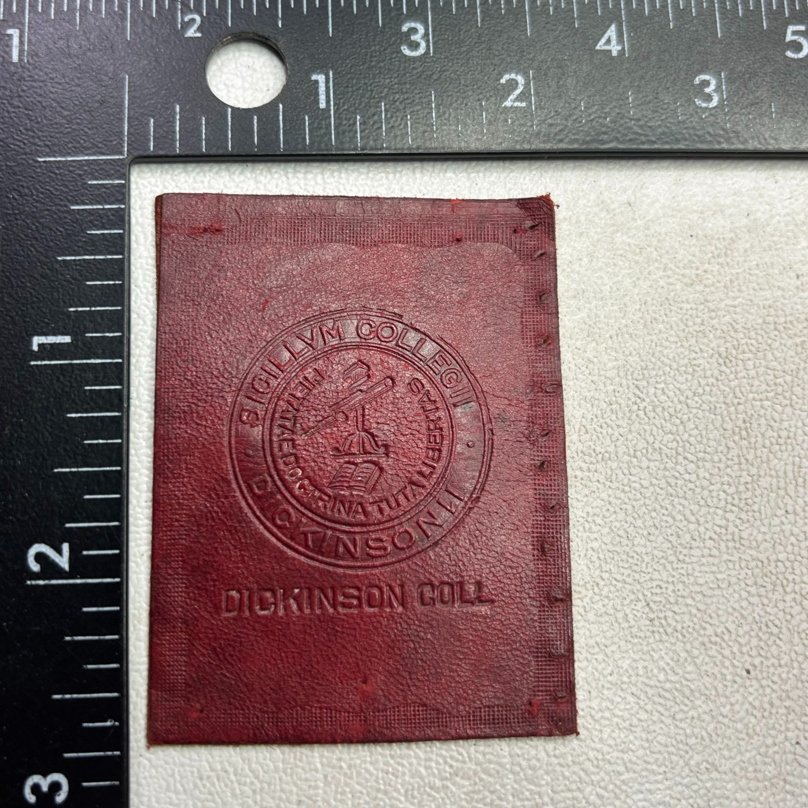 Vtg c 1910s DICKINSON COLLEGE Cigarette Tobacco Leather Patch 592T