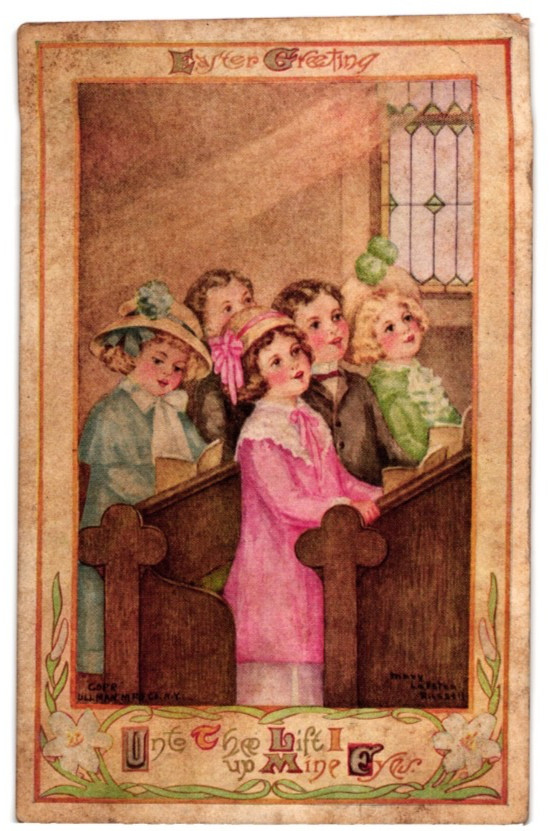 Vintage 1913 Easter Greeting Children Church Pews Lift Up Mine Postcard Used