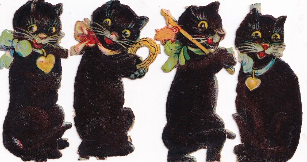 Antique Victorian Edwardian 1900\' 1920\'s Die Cut Scrap Lot -Halloween Black Cats