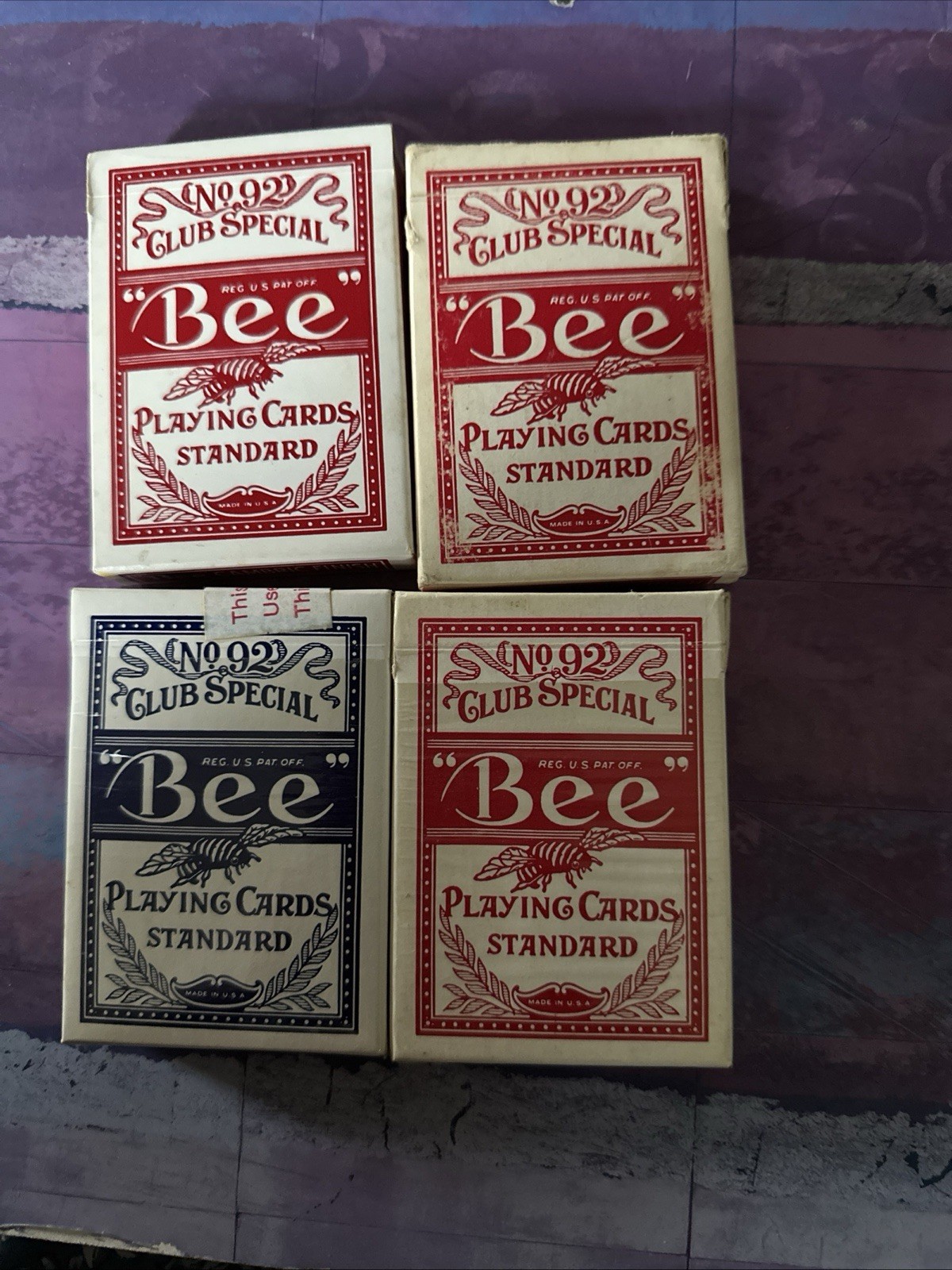 Lot Of 4 Vintage BEE Playing Cards Poker No. 92 Club Special Diamond Back Clean