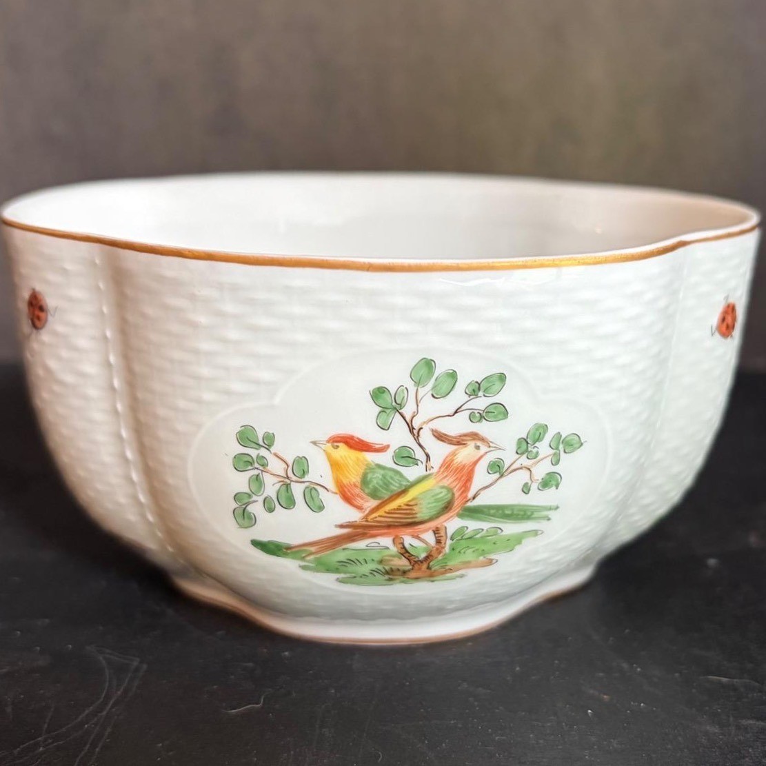 Schumann Dresden Porcelain Bird & Butterfly Basketweave Bowl A5742 31 Gold Rim