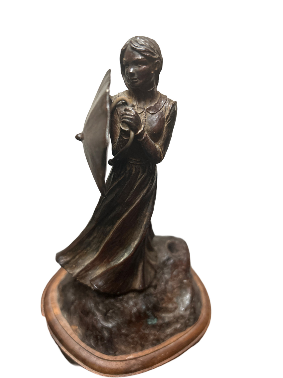 Signed Mike Mcfarland Victorian Girl With Umbrella Bronze Sculpture 1990