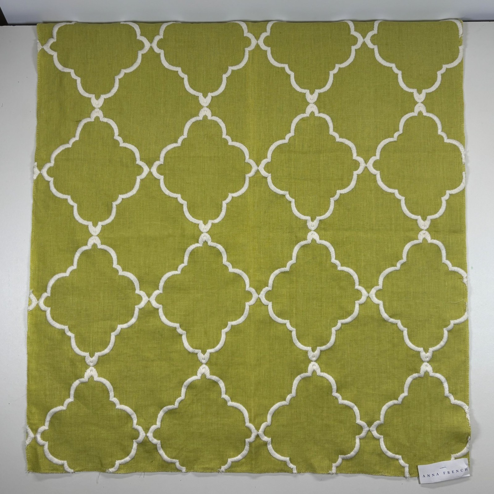 THIBAUT Anna French TUNISIA TRELLIS EMBROIDERY Fabric CITRON Sample 26 THIBAUT Anna French TUNISIA TRELLIS EMBROIDERY Fabric CITRON Sample 26