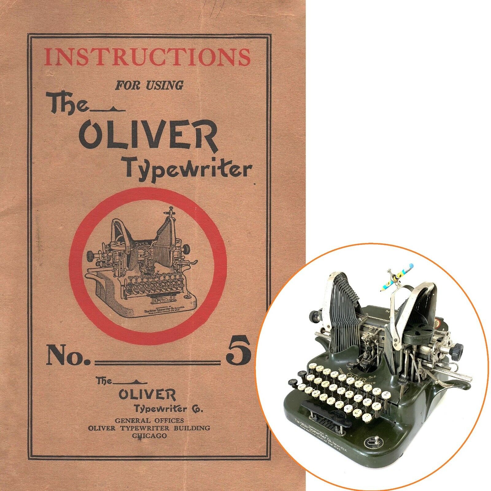 Oliver No.5 Typewriter Instruction Manual User Repro Antique Vtg No.6