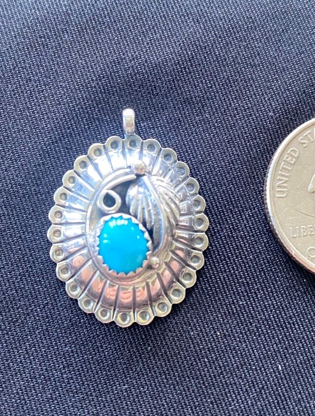 Sterling Silver Turquoise & Silver Vintage Pendant By Kenneth Martinez Navajo