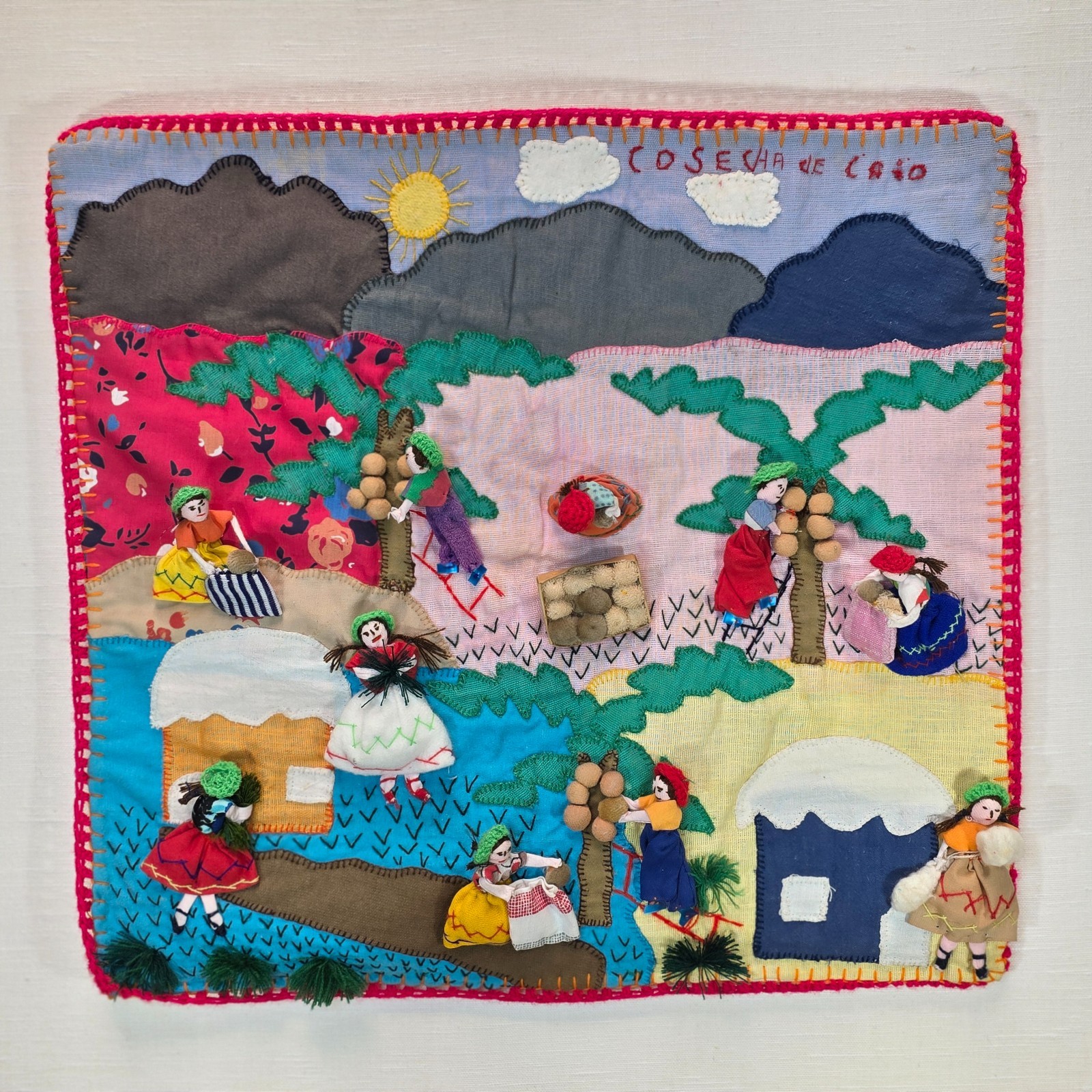 Vintage Peruvian Arpillera Wall Embroidery Textile Art “Cosecha de …” 19\