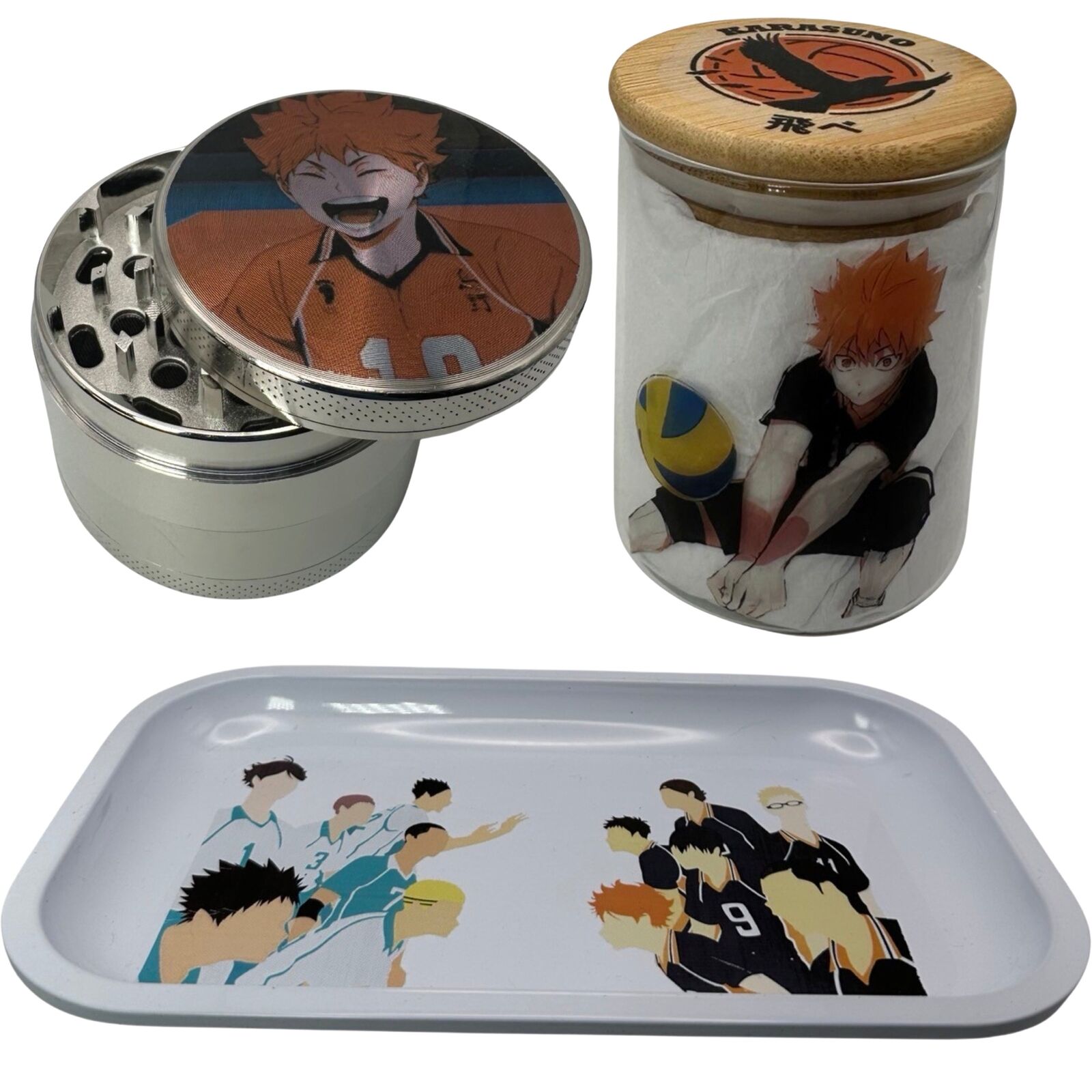 Haikyu Volleyball Anime Herb Grinder, Stash Jar, Rolling Tray Set