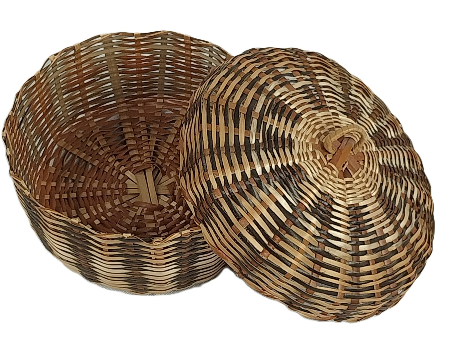 Small Woven Basket Handmade w/Lid Boho Trinket Keeper Decor