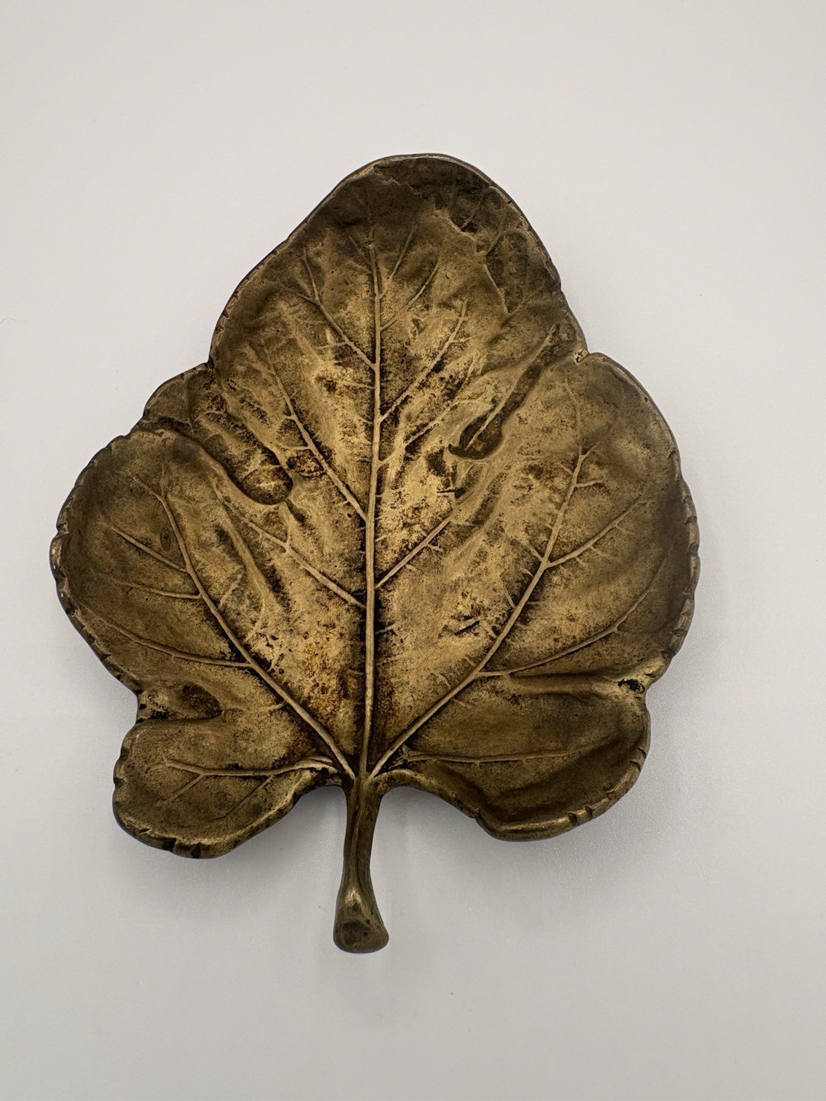 Vintage Cambron Mulberry Leaf Dish Solid Brass MCM 5” Botanical Catchall