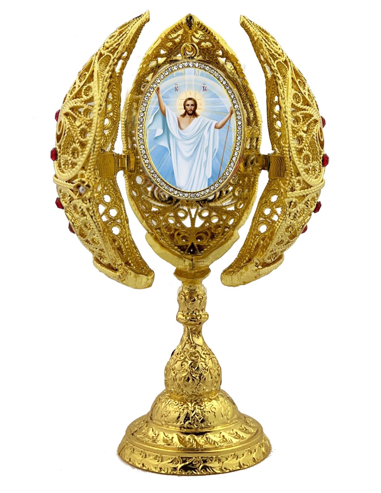 Resurrection of Christ Jesus Icon Egg Filigree Triptych Jeweled 6