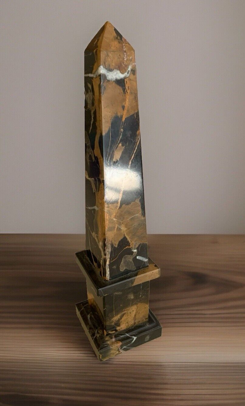 Vintage Black & Brown Marble Obelisk