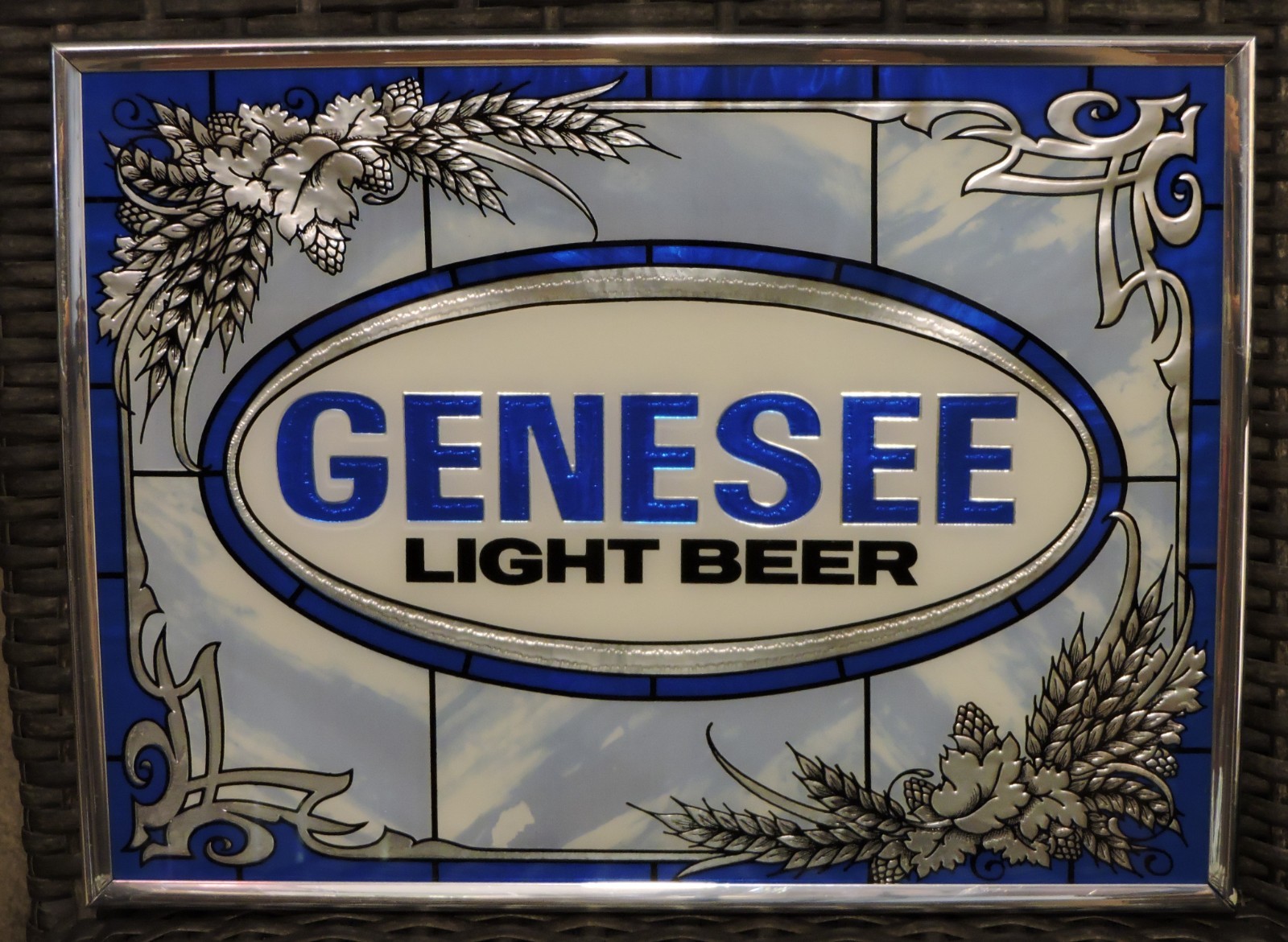 GENESEE LIGHT BEER, GENESEE BREWING CO. ROCHESTER, N.Y.,  Reverse On Glass  Sign