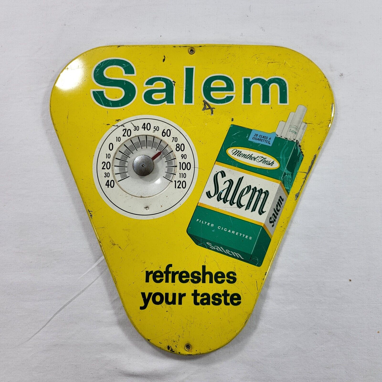 1950\'s Salem Cigarettes Metal Triangle Thermometer Sign - Authentic