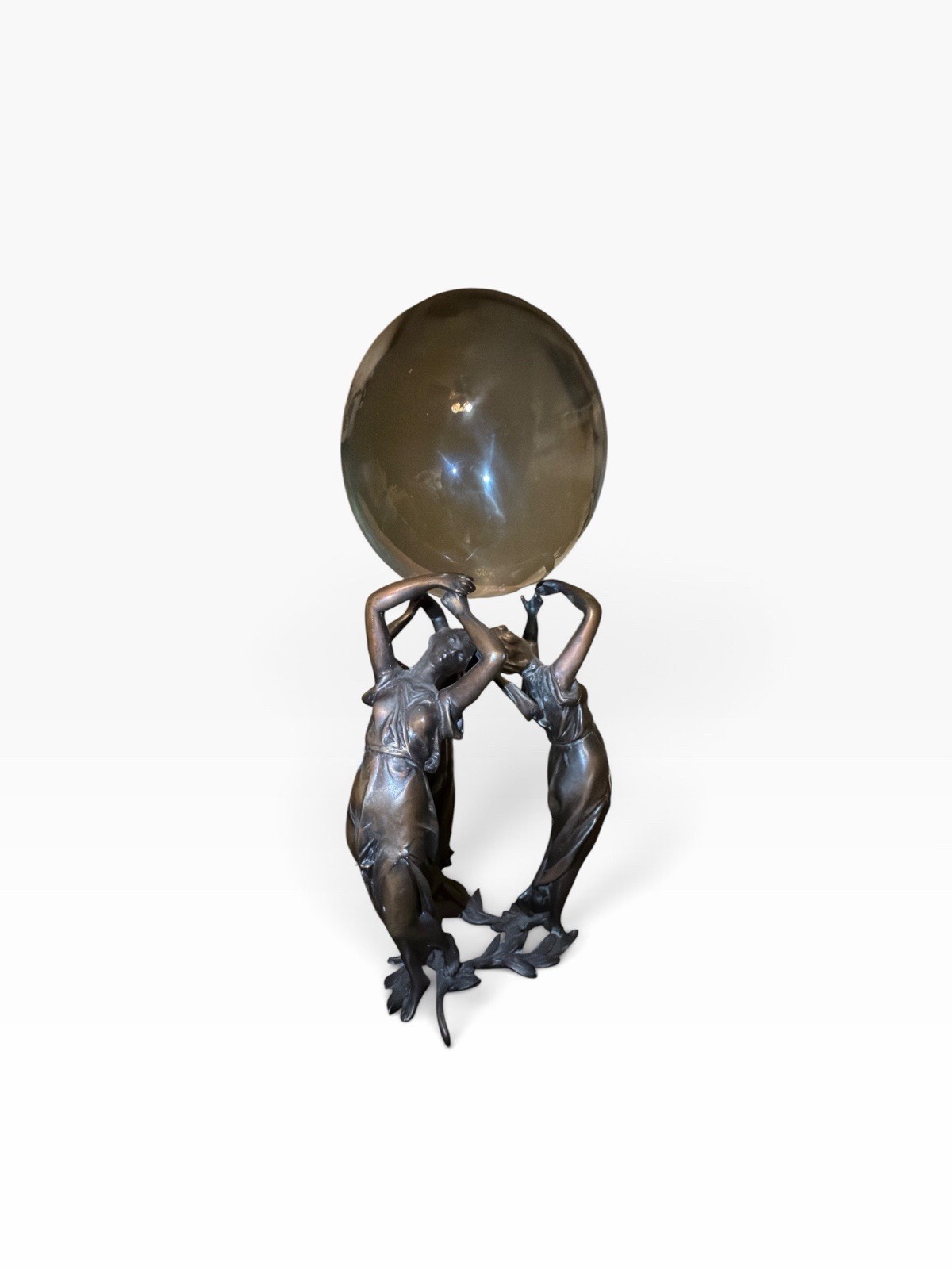 Vtg Greek Neoclassical Bronzed Maiden Three Graces Goddess Crystal Ball