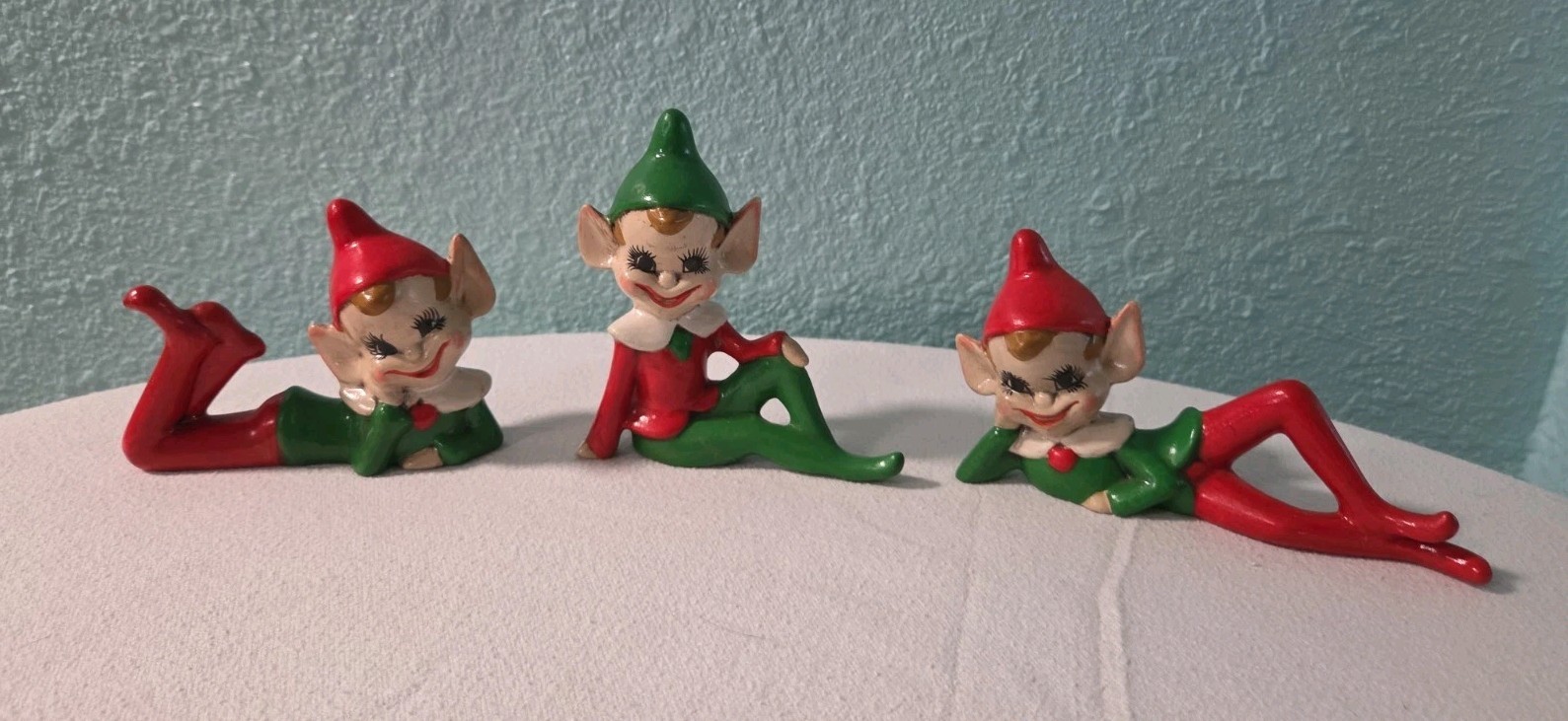 Lot Of (3) Vintage Ceramic Christmas Pixie Elves