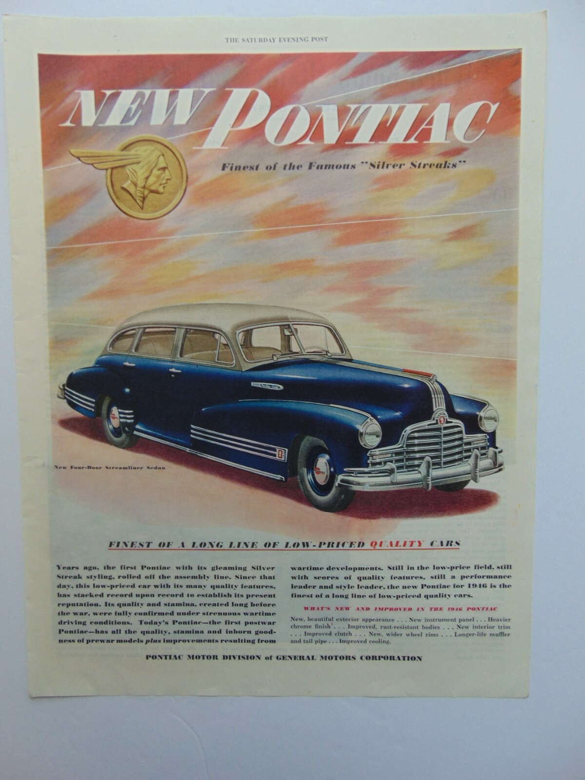 1946 NEW PONTIAC STREAMLINER SEDAN print ad