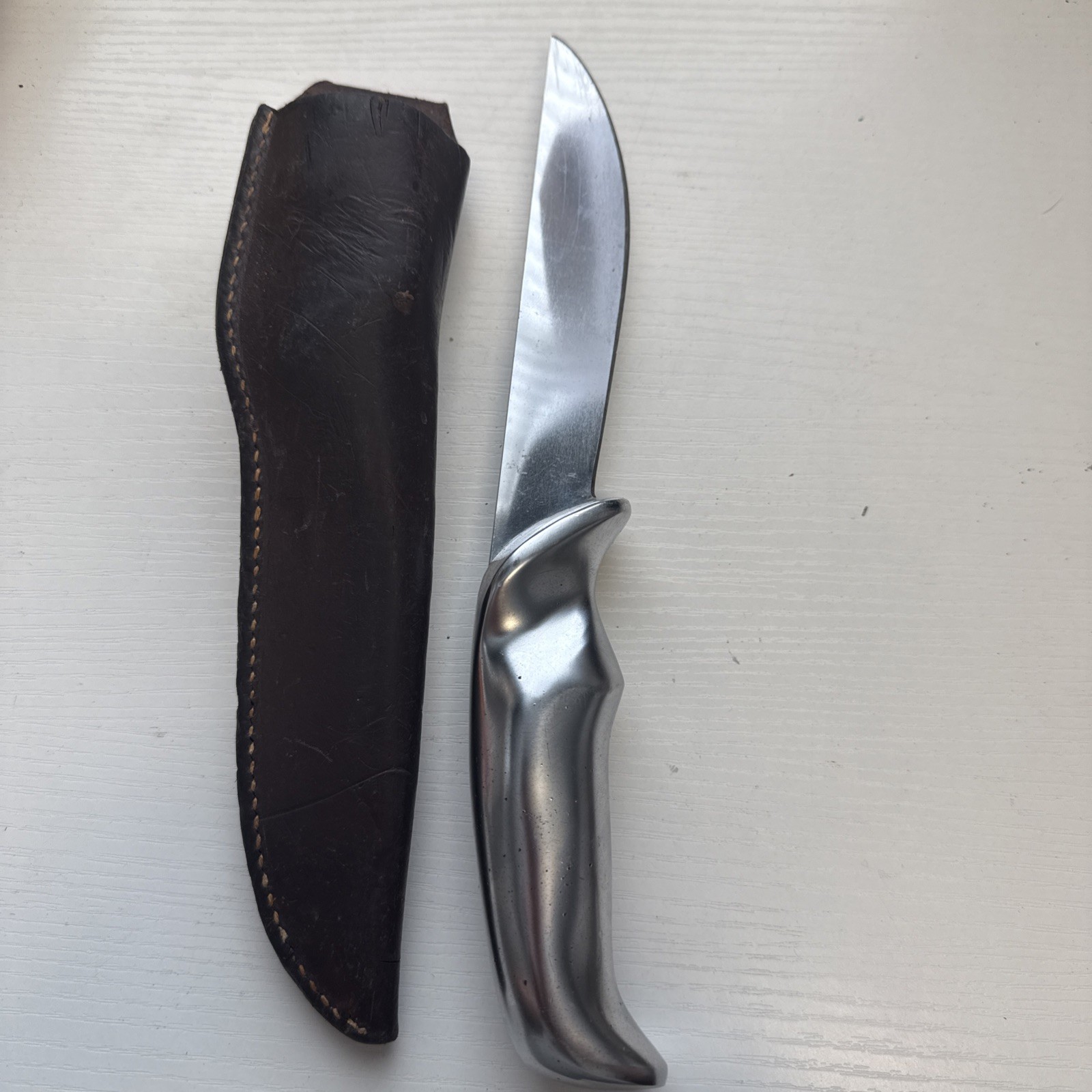 Vintage 1960s Gerber Magnum Hunter Fixed Blade Knife Chrome Handle w/ Sheath