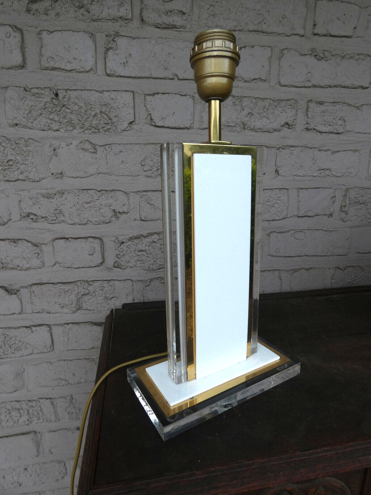 Vintage Mid century 1970s plexi glass Brass Table lamp