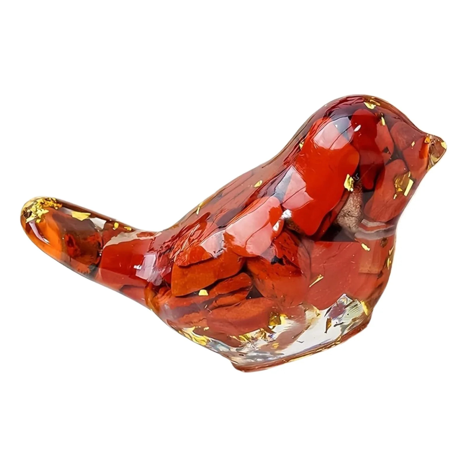 Miniature Crystal Bird Figurine - Resin Glass w/ Gold Foil & Gems Stones