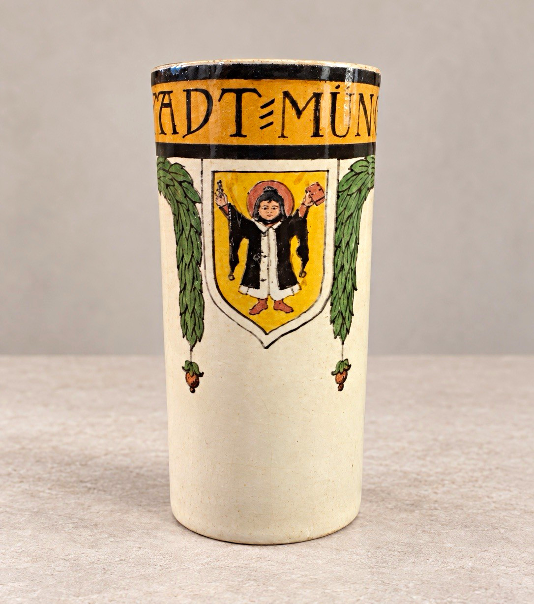 Antique Mettlach Villeroy Boch Tumbler 2327 12.00 Stadt München Munich 1/4L