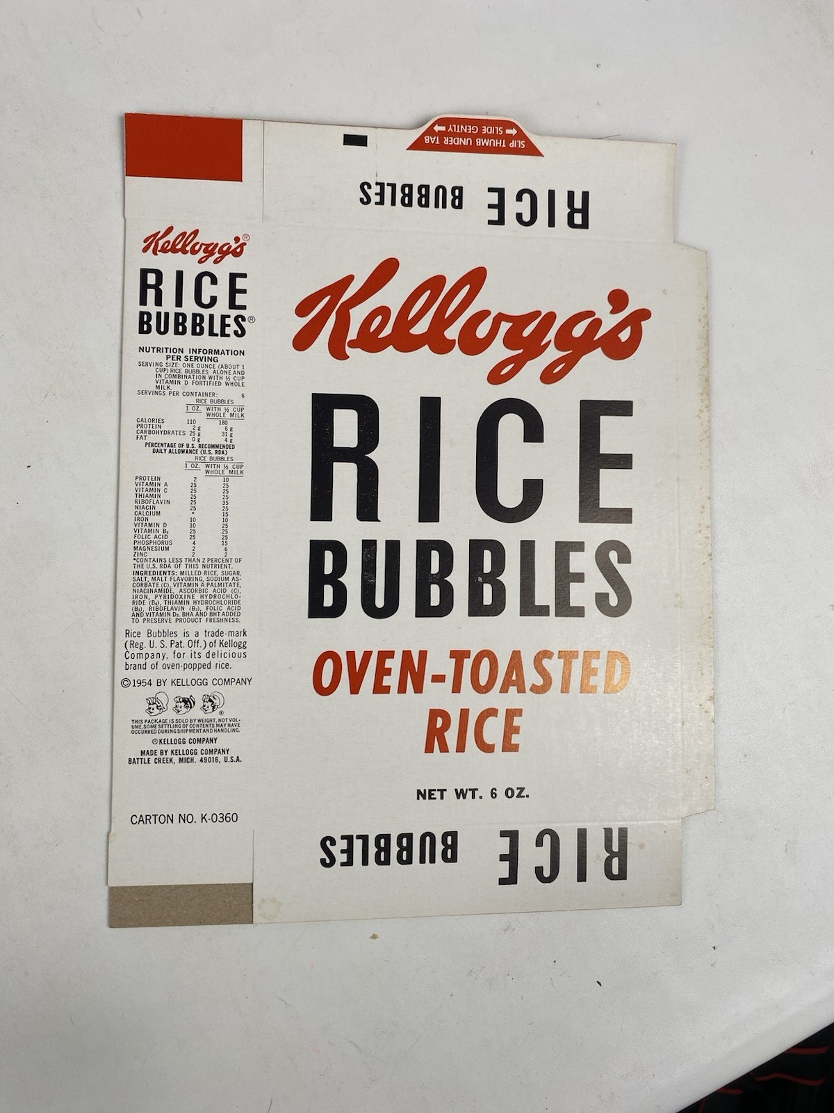 RARE Vintage 1954 Kellogg\'s Rice Bubbles FLAT UNUSED 6 Oz. Cereal Box 🥣
