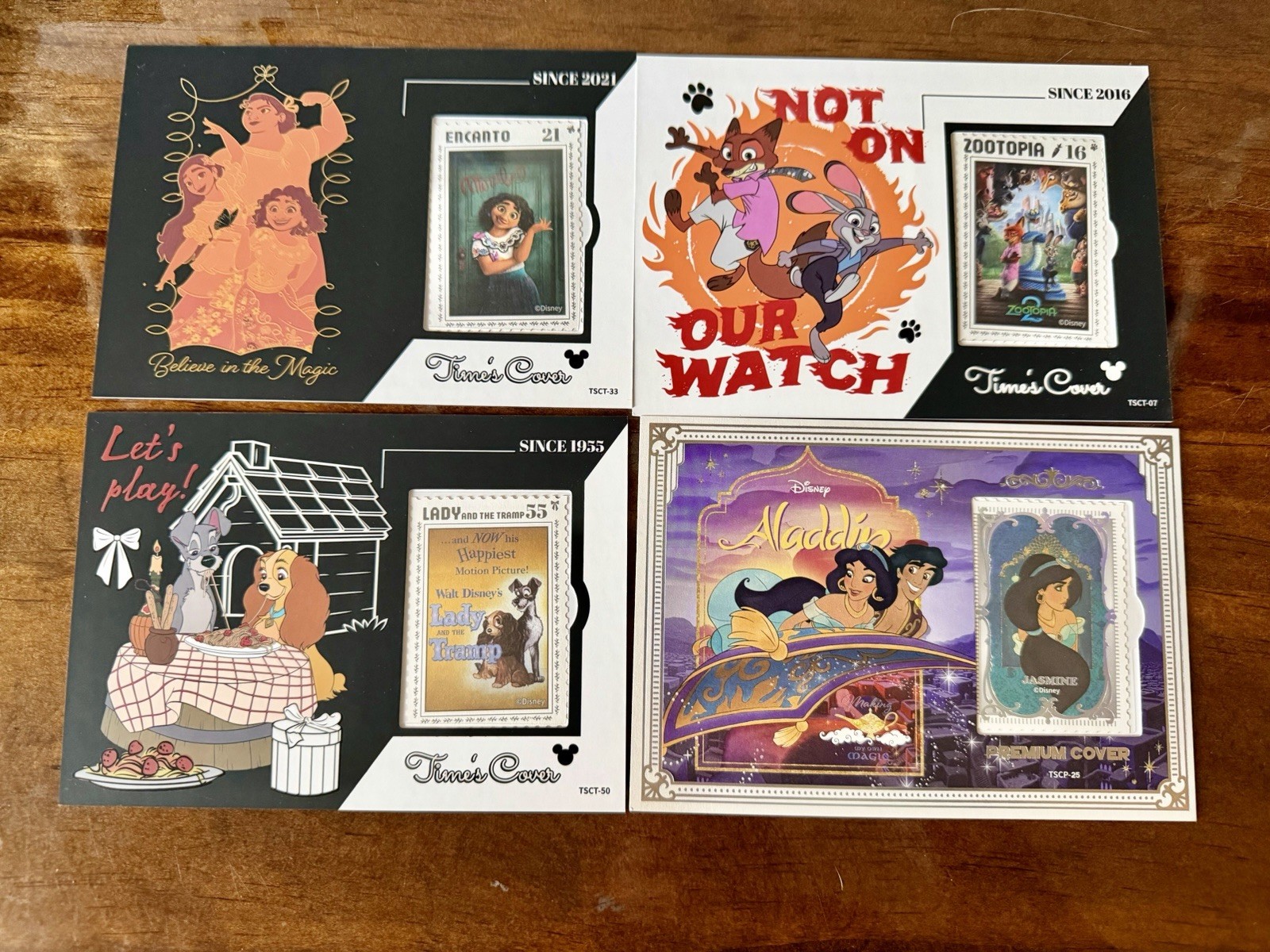 Disney Van Card’s Times Mail Postcards Lot Of 4 (Lady & Tramp, Encanto, Aladdin)