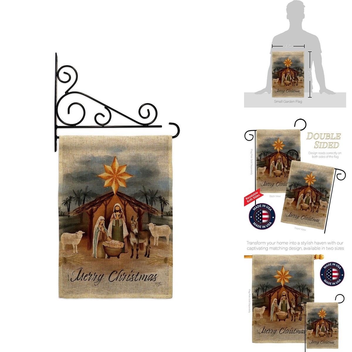 Breeze Decor Christmas Nativity Banner Holder Set Burlap Outdoor Made in USA
