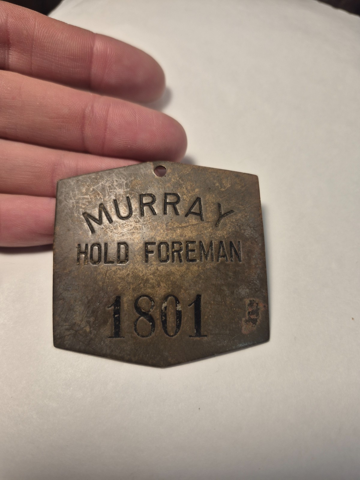 Antique Murray Hold Foreman Badge Check In Bronze Copper Tag 1930\'s