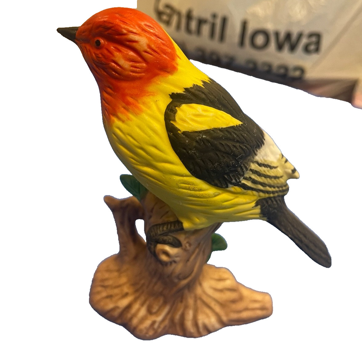 Vintage Western Tanager Bird in tree Figure Ceramic Porcelain Hand Painted