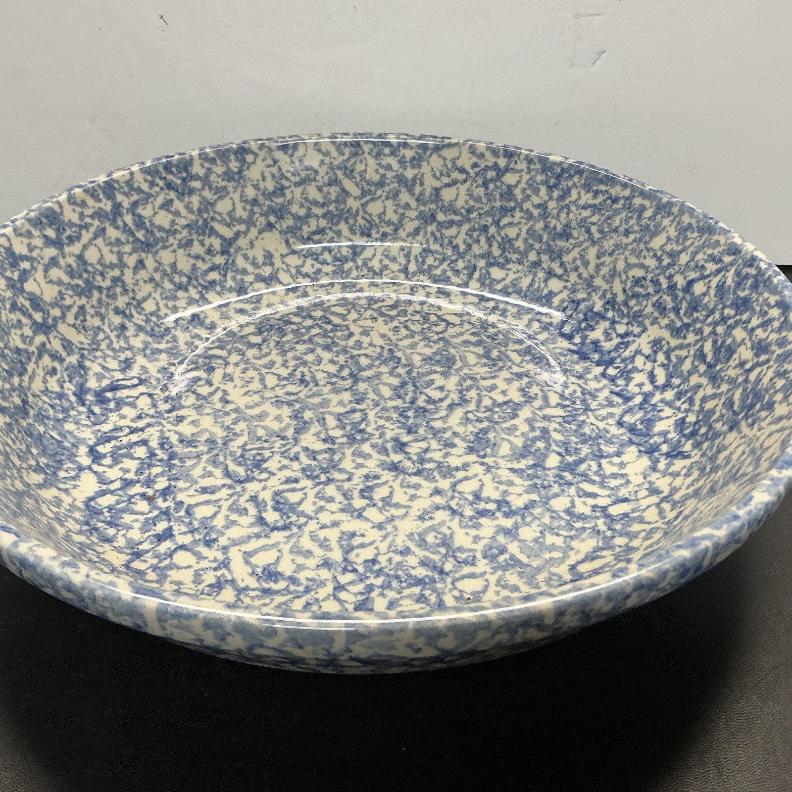 Roseville Blue Spongeware Spatterware Pottery Bowl Large 13 inch USA Roseville Blue Spongeware Spatterware Pottery Bowl Large 13 inch USA