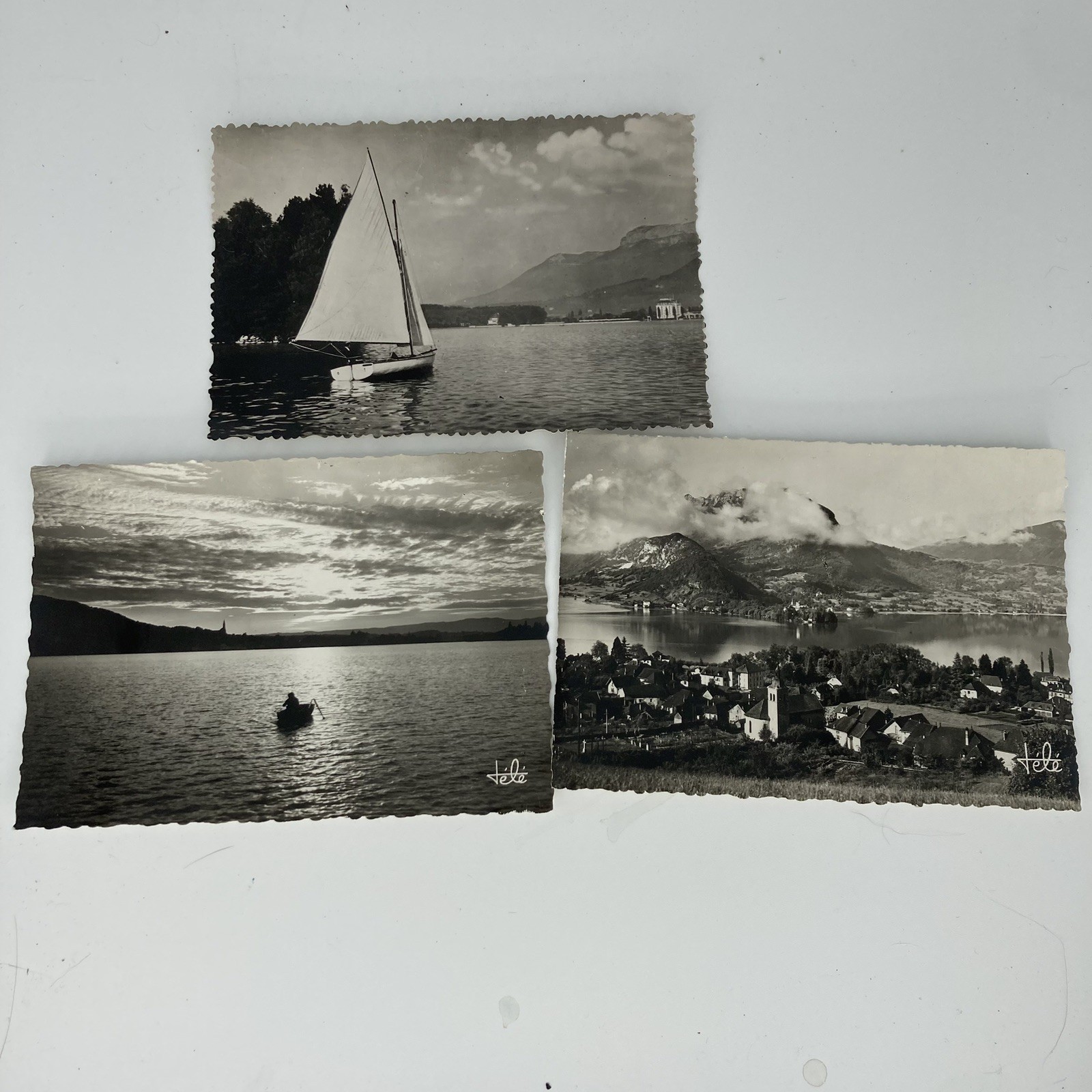 Lot of 3 B&W RPPC Lac d'Annecy in the French Alps