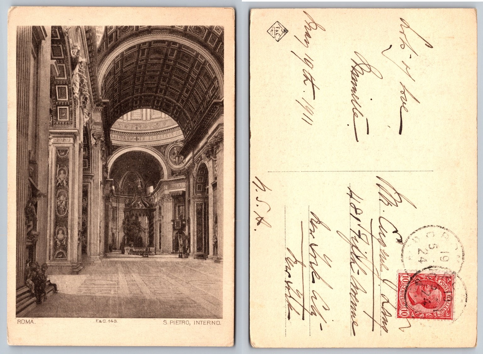1911 St Peter\'s Basilica Interior Vatican City Rome Italy Postcard Posted 1911 St Peter\'s Basilica Interior Vatican City Rome Italy Postcard Posted