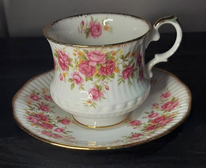 Vintage Queen's Rosina Queens Roses Footed Teacup & Saucer Bone China England