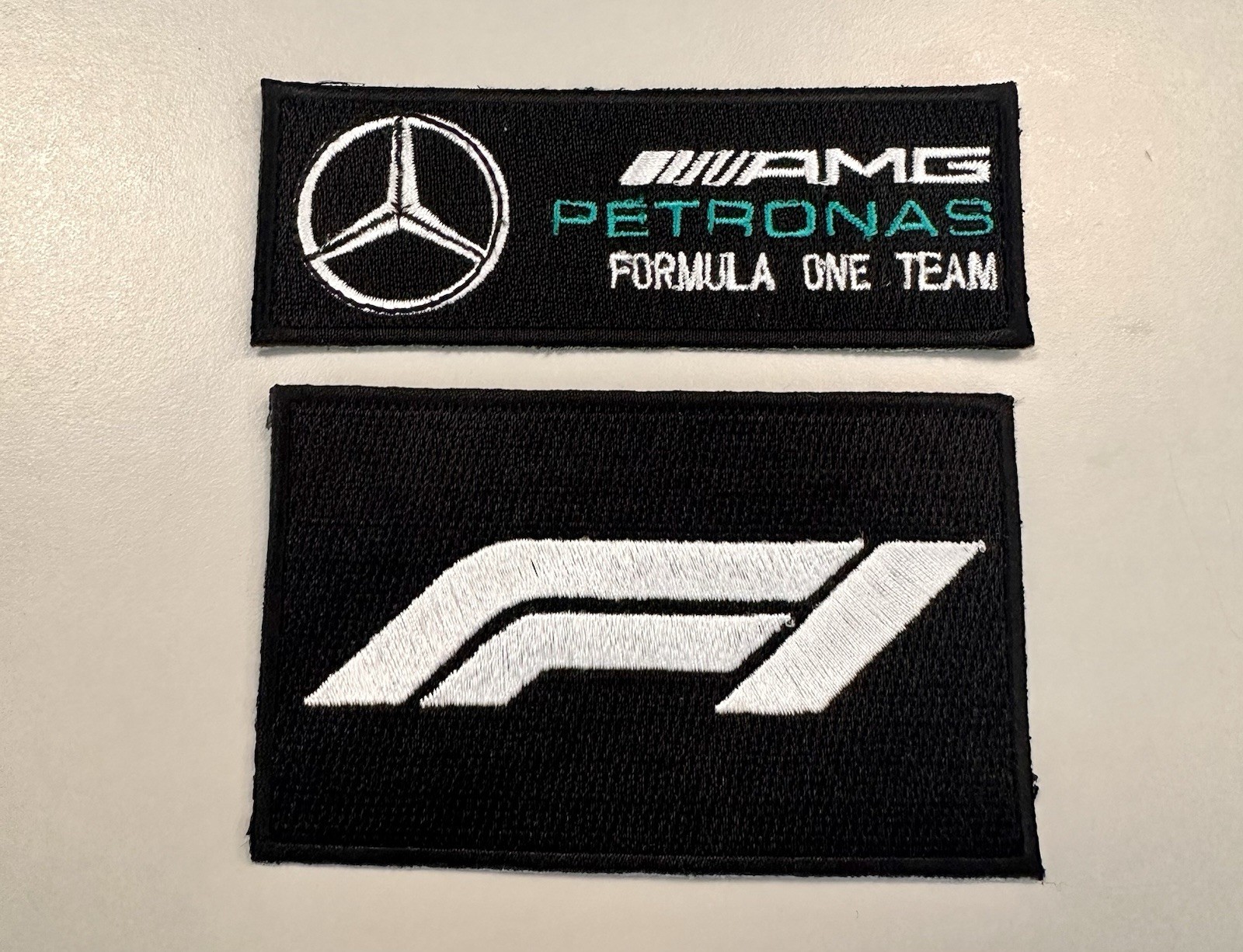 Ultimate Patch 2 Pack Formula One F1 Racing Iron on Patches Black Mercedes 3.5”