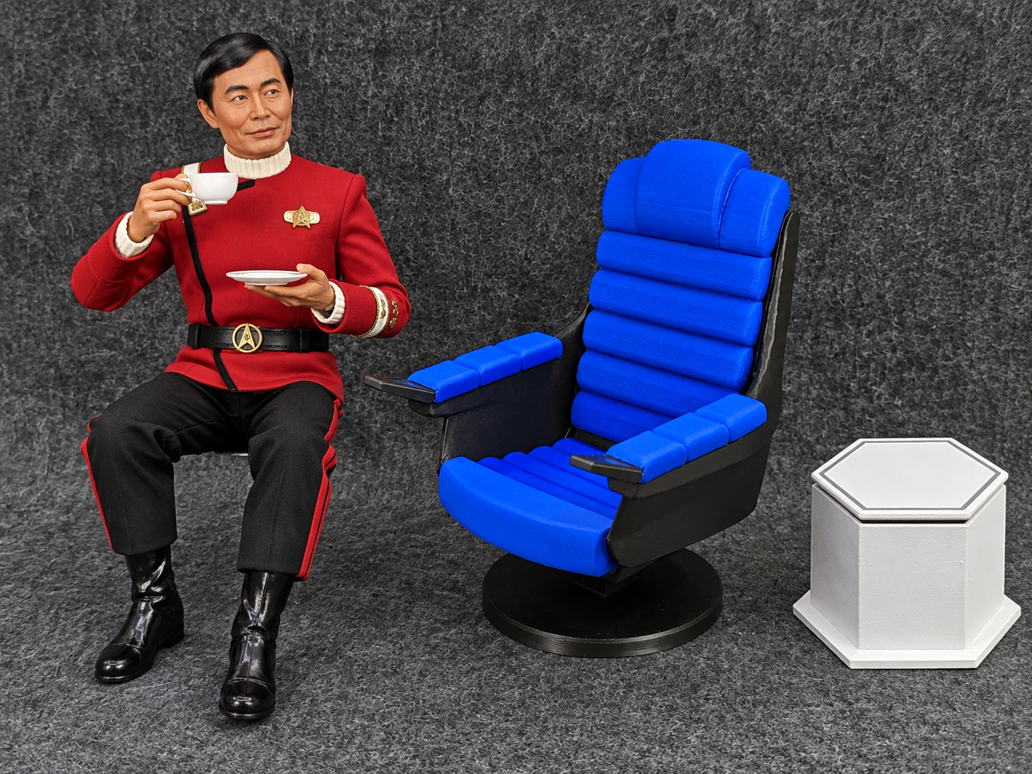 Custom 3D Star Trek Captain Hikaru Sulu w Captain Chair USS Excelsior 4 pc model
