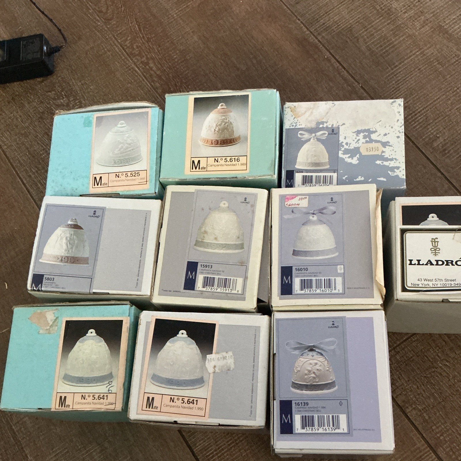 Lladró Porcelain Christmas Angel Bell Ornaments, Boxed in Original Boxes 10 bell