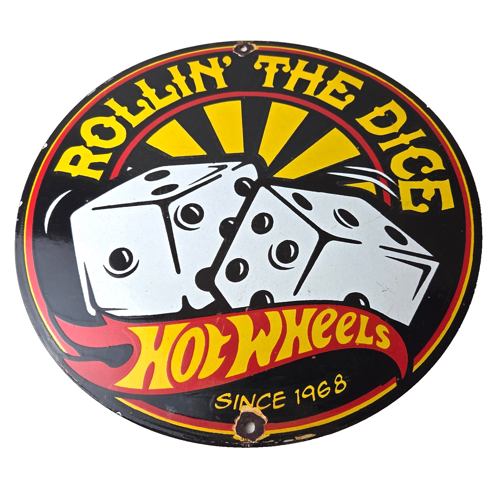 Vintage Hot Wheels Sign - Dice Die Cast Cars Porcelain Gas Station Pump Sign