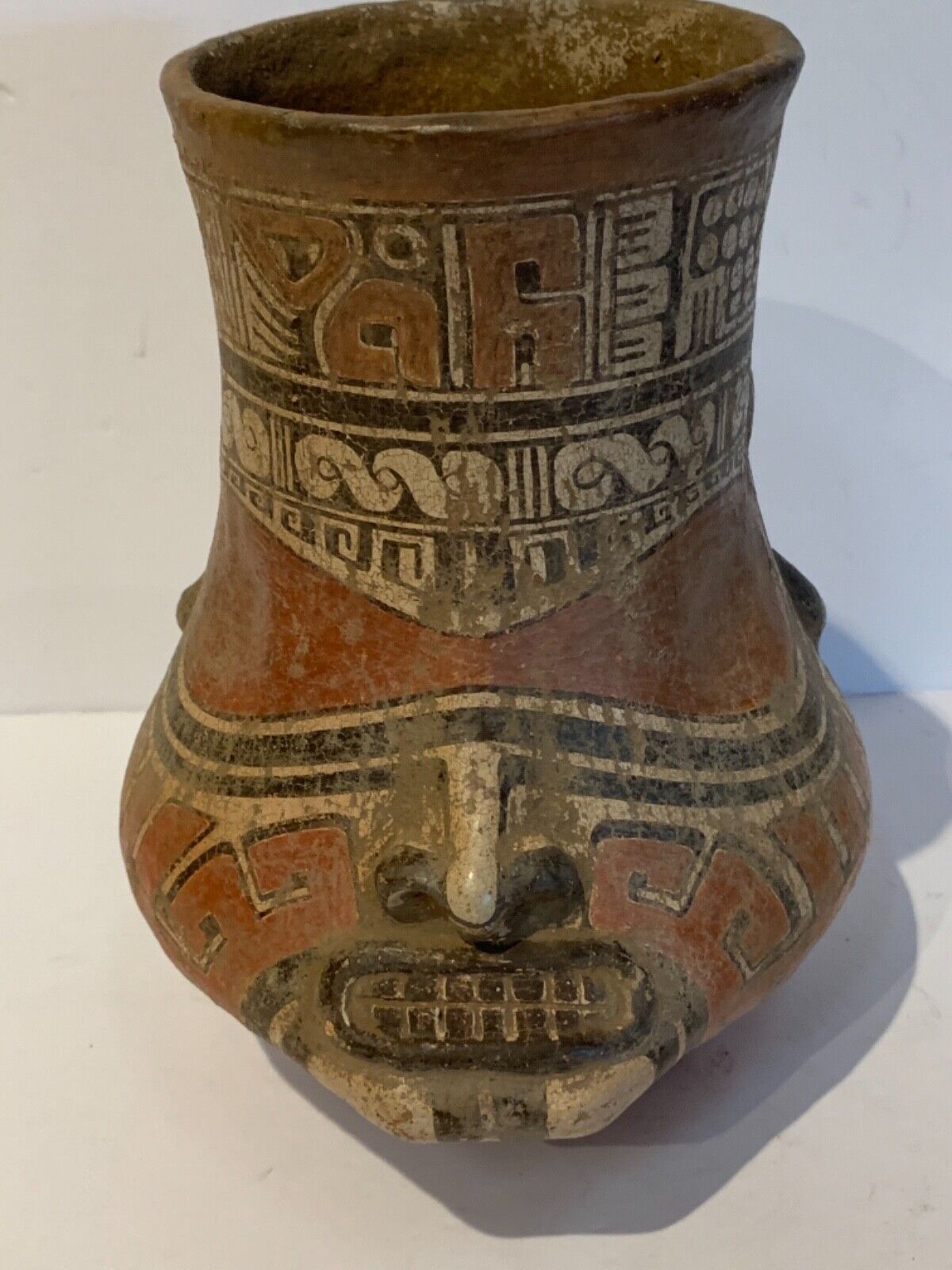 Pre Columbian pottery Moche face jar wonderful painting 9.5” ex Phoenix Gallery