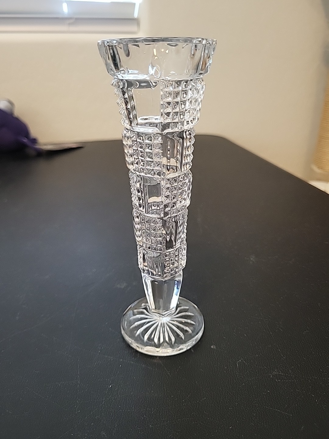 Crystal Pressed Clear Glass Bud Vase 6.75 in.